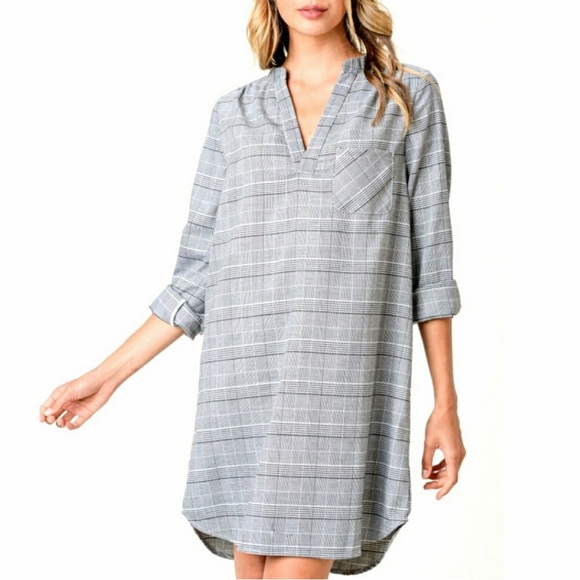 JODIFL Dresses & Skirts - Plaid V Neck Shirt Dress